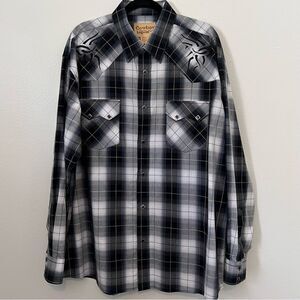 Cowboy Legend Shirt Black Pearl Snap Western Men's XXL Long Sleeve Black Plaid